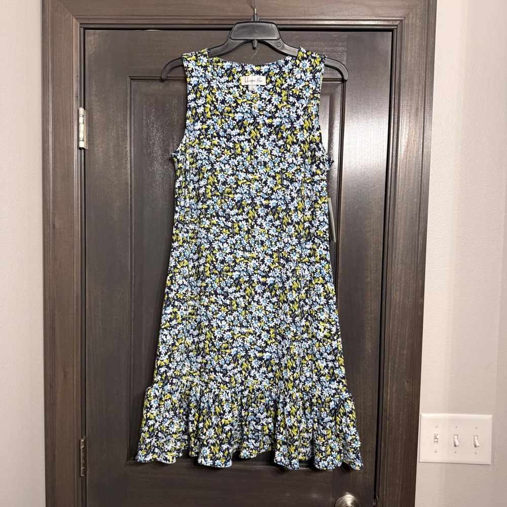 Harper Rose NWT Womens Floral Tank Dress Steel Blue Multi Ruffle Hem Size 8‎